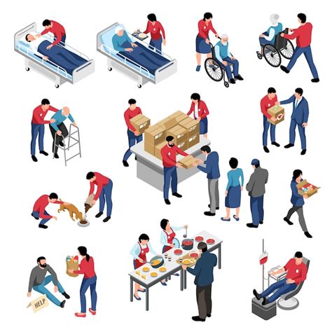 Premium Vector Volunteering And Charity Isometric Set With Volunteers