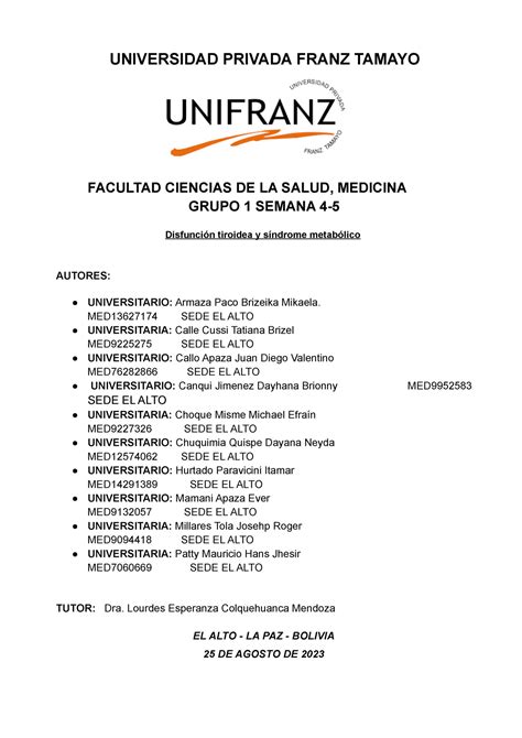 CASO Clínico SEM 3 4 UNIVERSIDAD PRIVADA FRANZ TAMAYO