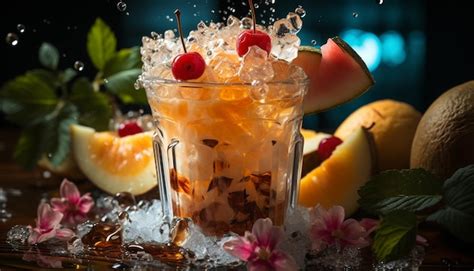 Cocktail De Fruits Frais Sur Une Table En Bois Rafraîchissement D été