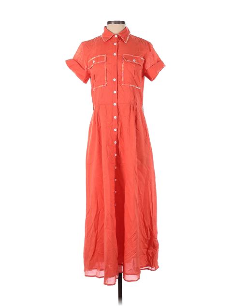 Olivia James The Label 100 Cotton Solid Pink Orange Casual Dress Size