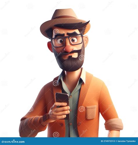 3d Icon Avatar Cartoon Hipster Character Stylish Smiling Man With Beard With Phone People