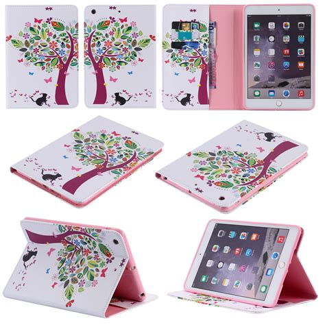 For Apple Ipad Mini 4 3 2 1 Colorful Tree Pu Leather Stand Case Tablet Back Cover For Apple Ipad