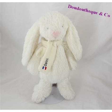 Doudou Lapin Cmp Charpe Vars Blanc Et Nez Rose Peluche Souvenir