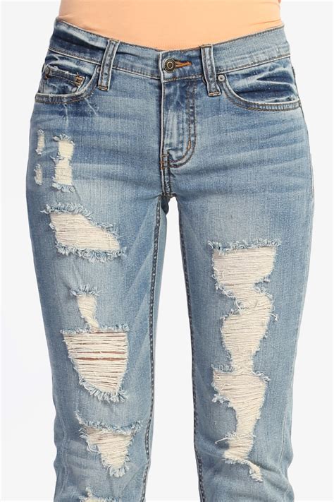 TheMogan Women S Distressed Ripped Light Blue Denim Boyfriend Straight