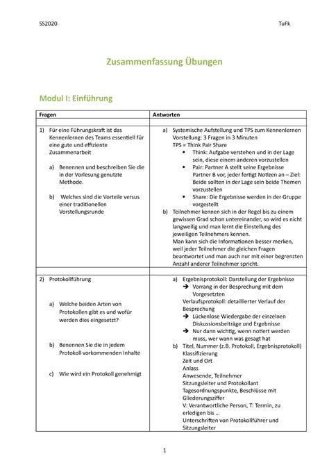 TuFK Zusammenfassung Übungen Zusammenfassung Übungen Modul I