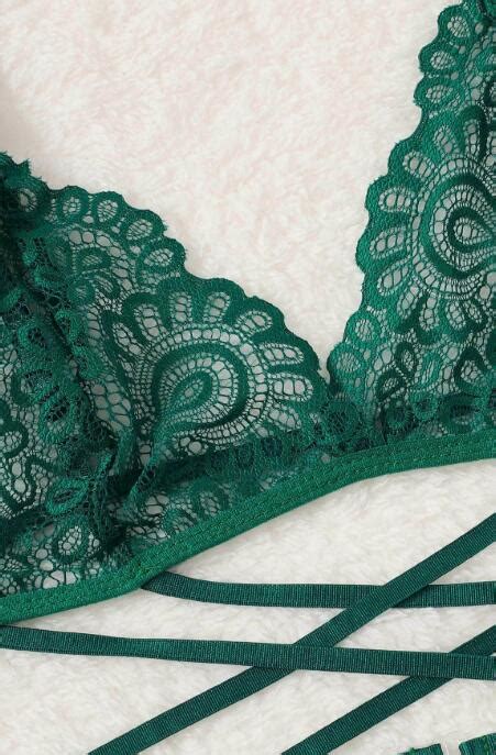 Green Criss Cross Lace Bra And Panties Set