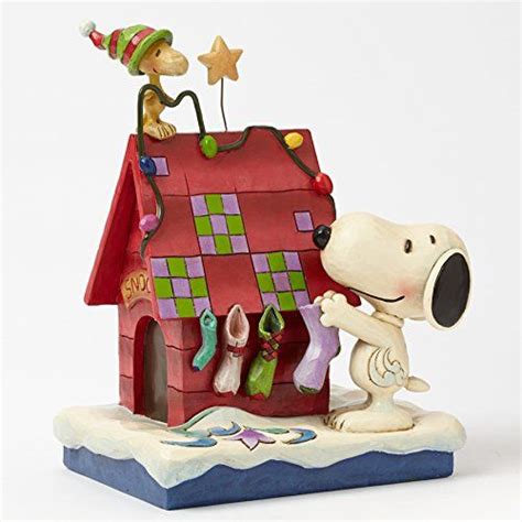 Jim Shore Peanuts Snoopy And Woodstock Decorating Dog House Christmas