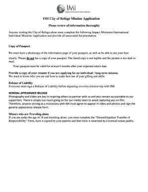 Fillable Online IMI City Of Refuge Mission Application IMI City Of