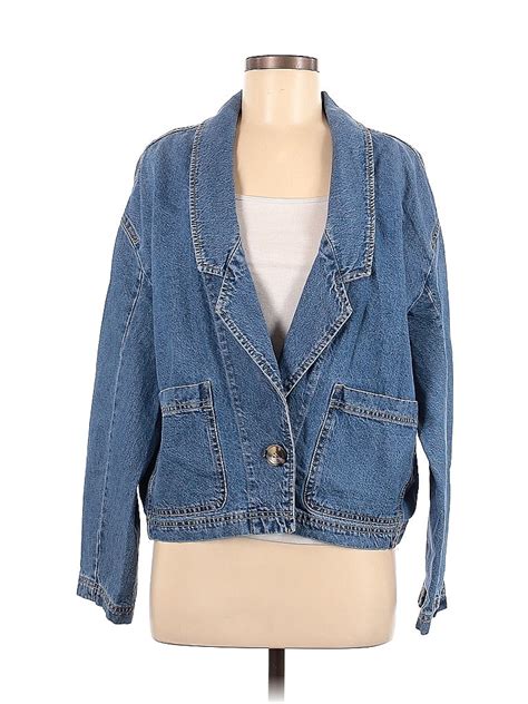 Zara Solid Blue Denim Jacket Size Xs 45 Off Thredup