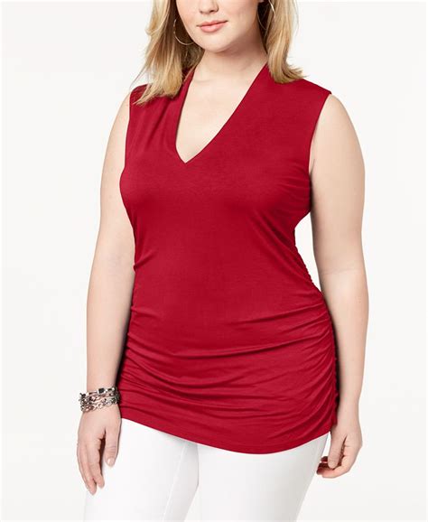 Inc International Concepts I N C Plus Size Ruched V Neck Tank Created