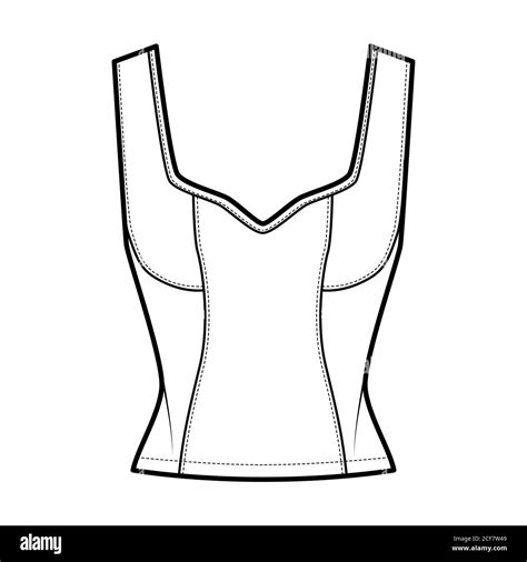 Paneled Corset Style Top Technical Fashion Illustration With Jewel