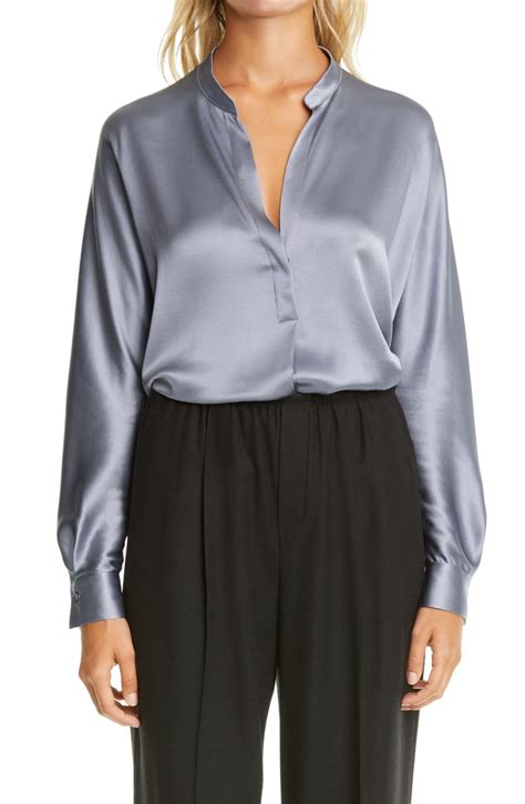 Vince Band Collar Silk Blouse Nordstrom