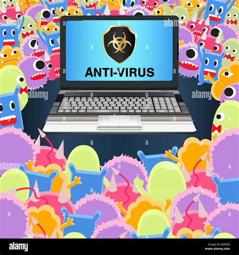 Ataque Informático Portátil Protegido Contra Virus Antivirus Imagen