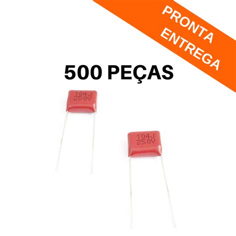 Kit 500 peças Capacitor Poliéster Metalizado 100nF 250V 100K 104J