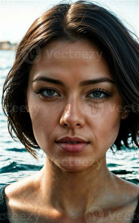 Close Up Photo Of Woman Submerged In Water Lake Generative Ai