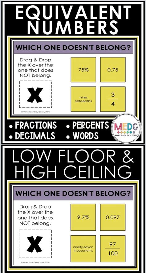 Fractions Decimals Percents Task Cards Which One Doesn T Belong In