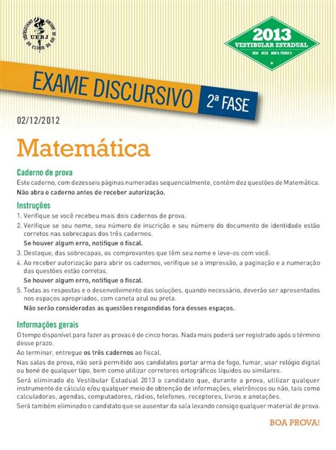 PDF 02 12 2012 Matemática VESTIBULAR UERJ Caderno de prova Este