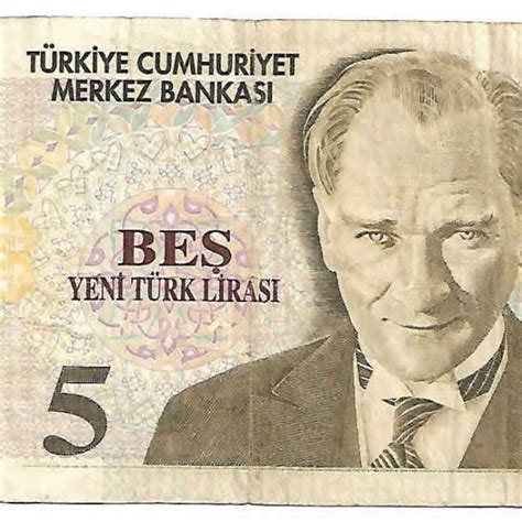 Turkey 5 Lirasi 2005 Used Currency Note KB Coins Currencies