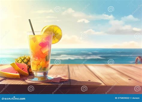 Sipping A Refreshing Tropical Cocktail On A Sandy Beach Bar Table