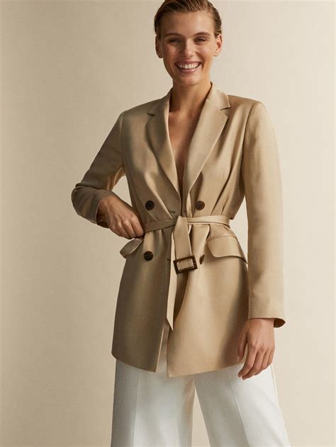 DOUBLE BREASTED CUPRO BLAZER WITH BELT Women Massimo Dutti Idee