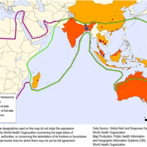 Geographic distribution of Henipavirus outbreaks and fruit bats of the ...