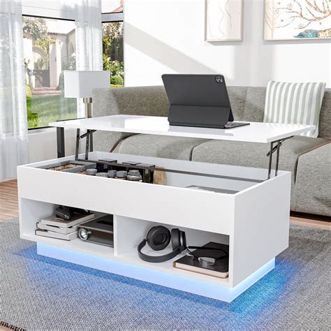 Hommpa Lift Top Coffee Table With Hidden Compartment High Gloss White