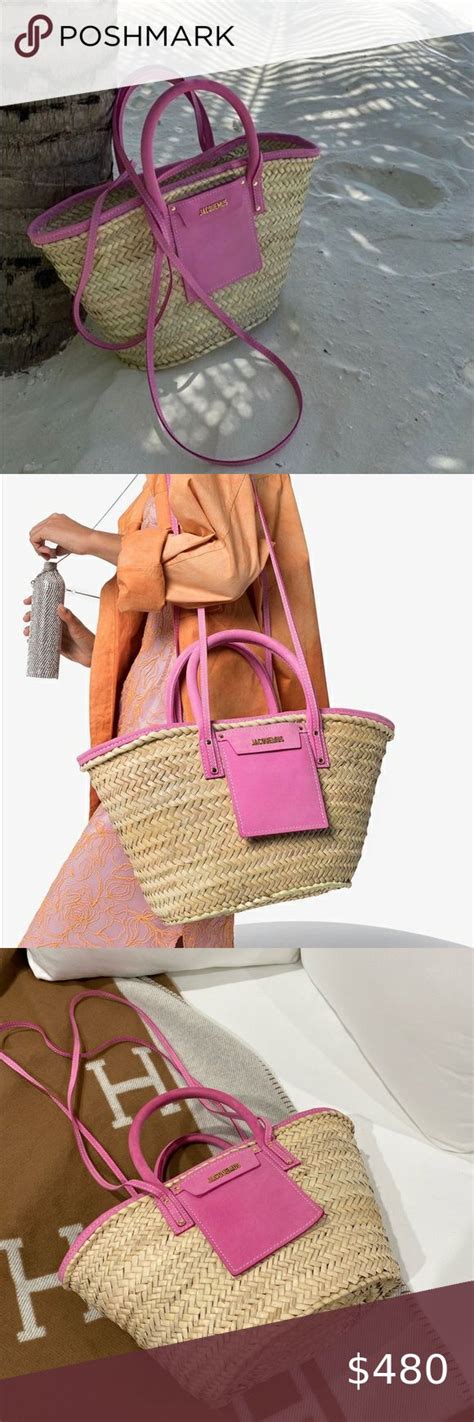 Jacquemus Le Panier Soleil Woven Raffia And Leather Tote Bag In Pink