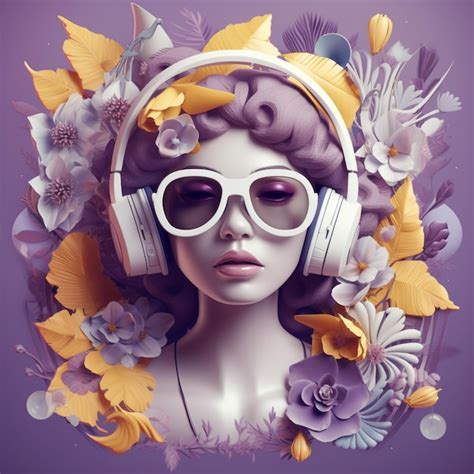 Premium Ai Image A Woman With Headphones On And A Flower Pattern On