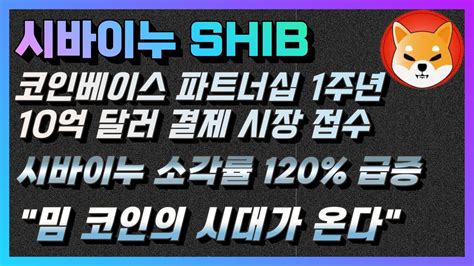 시바이누 코인 코인베이스 파트너십 1주년 10억 달러 결제 시장 접수 시바이누 소각률 120 급증 밈 코인의 시대가 온다