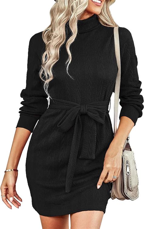 Linyooli Womens High Neck Sweater Dress Elegant Ribbed Knit Bodycon