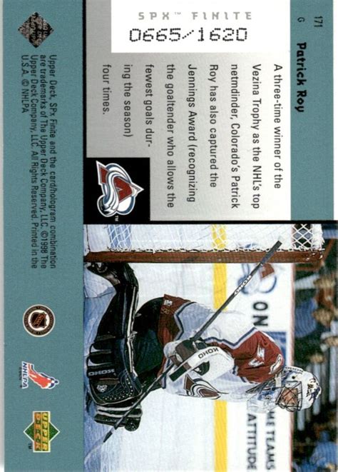 Patrick Roy 1998 99 SPx Finite Living Legends 1620 171 Colorado