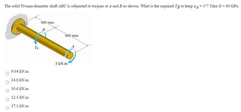 Solved The Solid 50 Mm Diameter Shaft Abc Is Subjected To