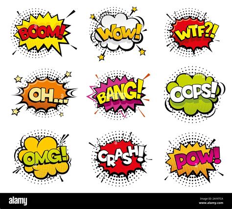 Comic sound effects in pop art vector style. Sound bubble speech with ...