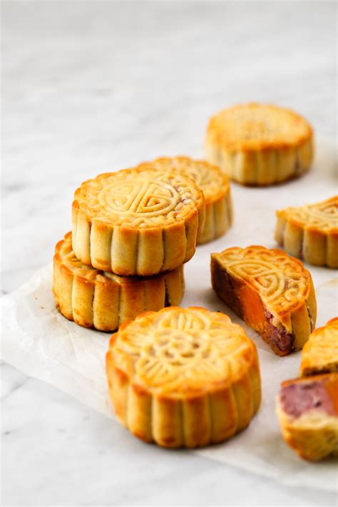 Homemade Taro And Salted Egg Yolk Mooncakes For Mid Autumn Festival