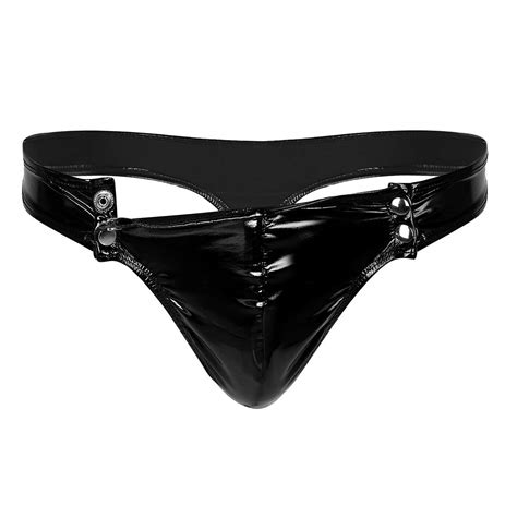 Buy Freebily Sexy Men S Wet Look Leather Snaps Low Rise G String Bikini Thongs Briefs Underwear