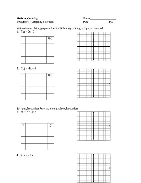 Equations Tables And Graphs Worksheets