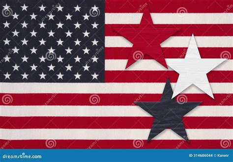 Us Flag With Stars And Stripes And Three Red White And Blue Stars