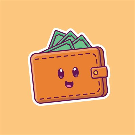 Cute Cartoon Wallet With Money In Vector Illustration Vector