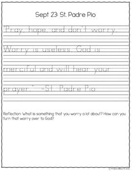 September Catholic Copywork Bundle Printing Cursive Saint Quotes