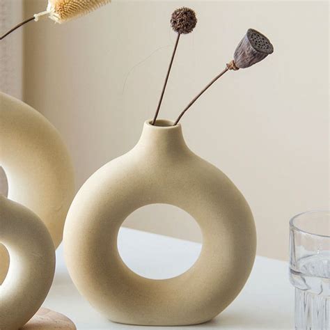 Nordic Vase Circular Hollow Ceramic Donuts Flower Pot Home Living Room