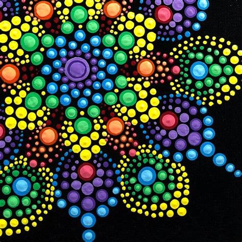 Rainbow Starburst Dot Art Mandala Original Painting On 8x8 Etsy