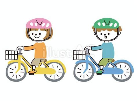 ヘルメット着用して自転車に乗る子供たちイラスト No 24485826｜無料イラスト・フリー素材なら「イラストac」