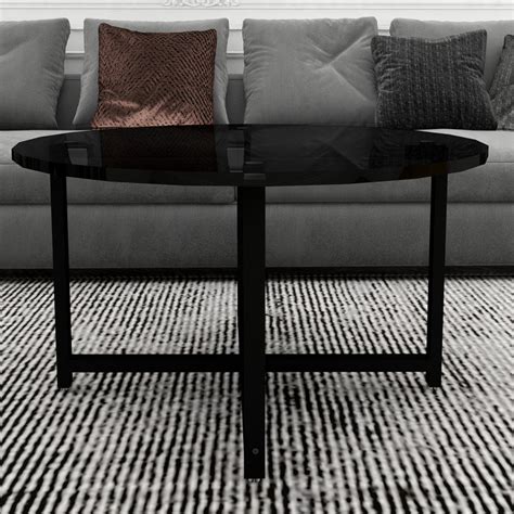 Ebern Designs Crayford Cross Legs Coffee Table With Tempered Glass Top