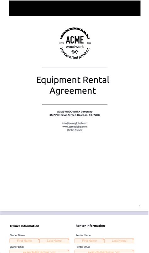 Equipment Rental Agreement Template Sign Templates Jotform