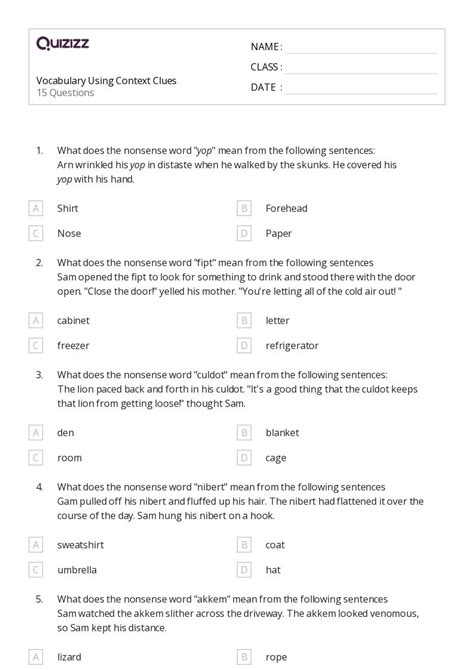 Determining Meaning Using Context Clues Worksheets For Th Grade On