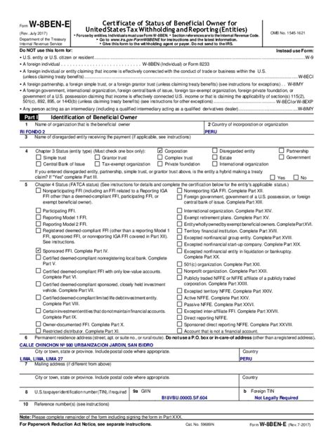 Fillable Online Form W 8BEN E Rev July 2017 Prima AFP Fax Email