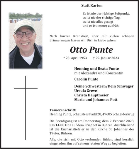 Traueranzeigen Von Otto Punte Om Trauer De