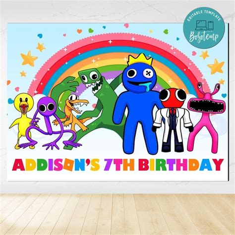 Customizable Rainbow Friends Roblox Birthday Backdrop Digital File