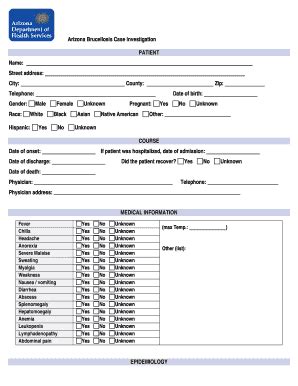 Fillable Online Azdhs Arizona Brucellosis Case Investigation Fax Email