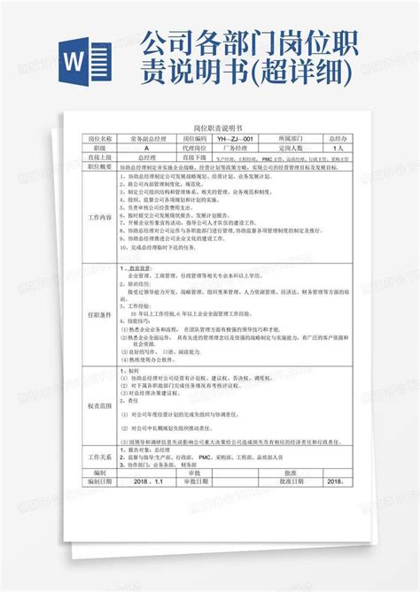 公司各部门岗位职责说明书 超详细 Word模板下载 编号lpxkbaag 熊猫办公